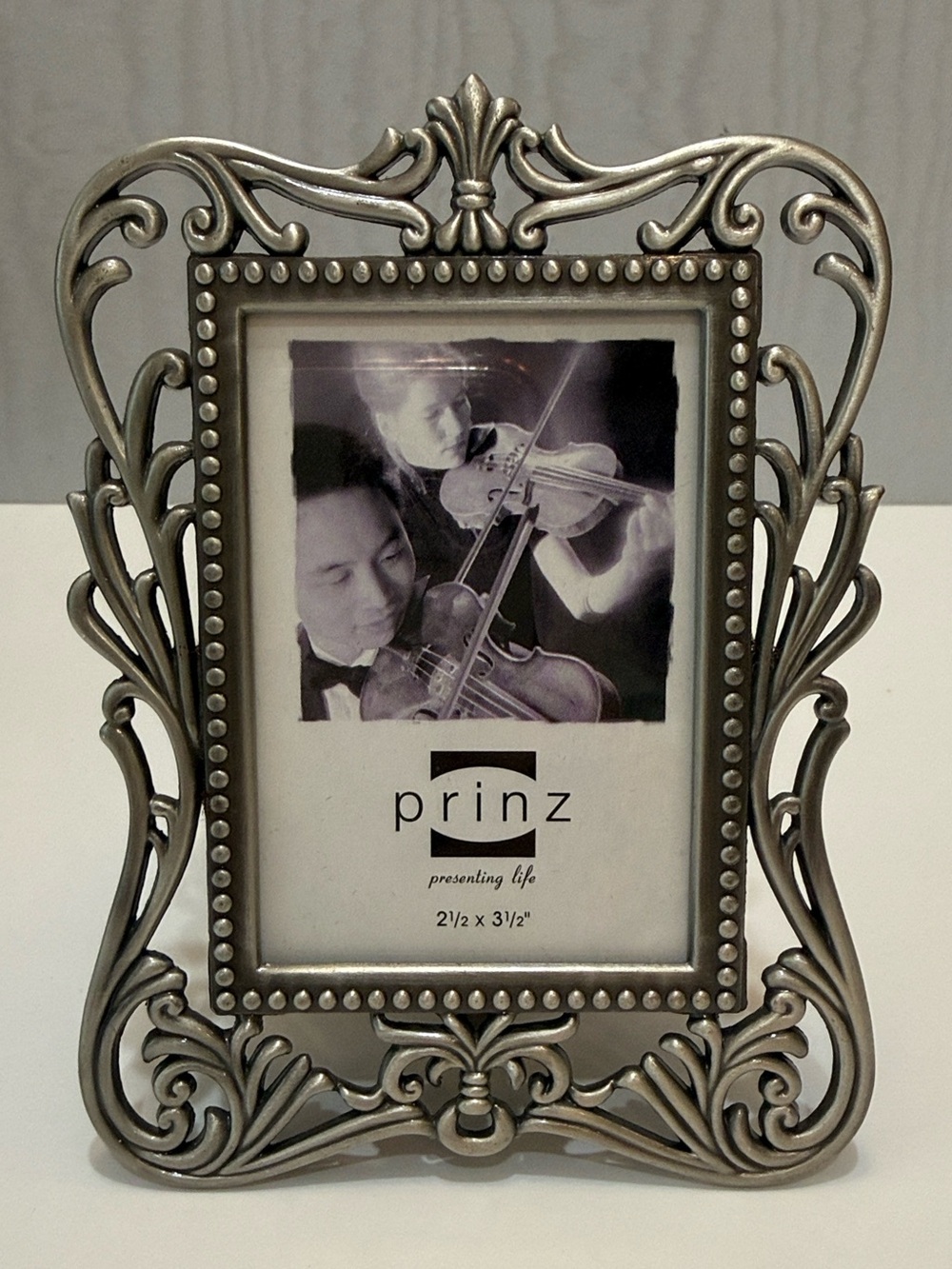Prinz Vintage Metal Picture Frame Silver Pewter Ornate Floral Scroll 3.5x5